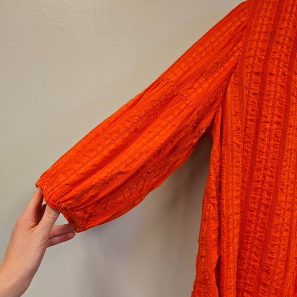 J. Jill Womens XL Orange Textured Cotton Button Front Blouse 3/4 Balloon Sleeves - Picture 5 of 10